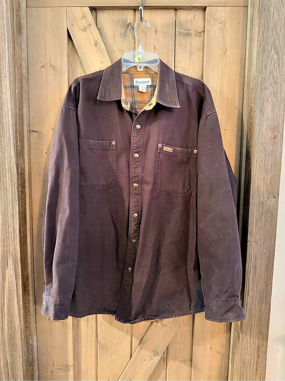 Carhartt Jacket Flannel Lined Canvas chore snap Front Brown Mens Large 896 DKB